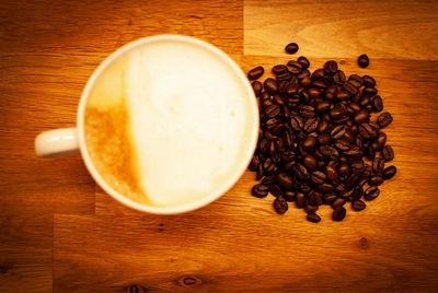 High angle view of coffee beans on table