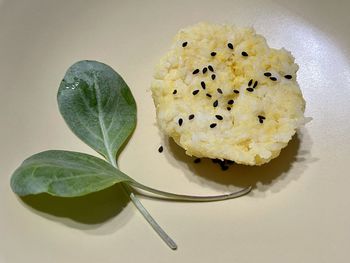 High angle view of dessert in plate on table