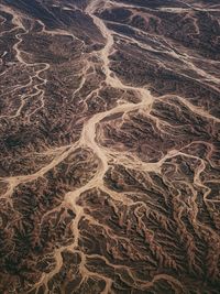 Saudi arabia from the plane. airview of the dry river bed.