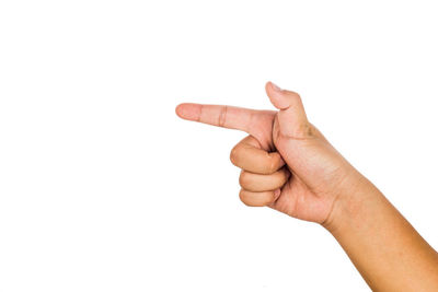 Close-up of human hand against white background