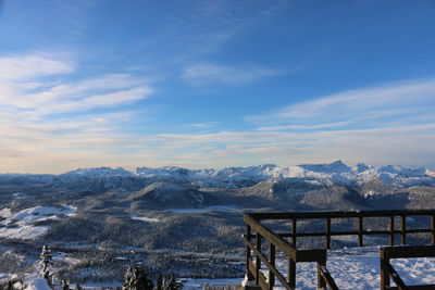 Scenic view of snowcapped mountains against sky