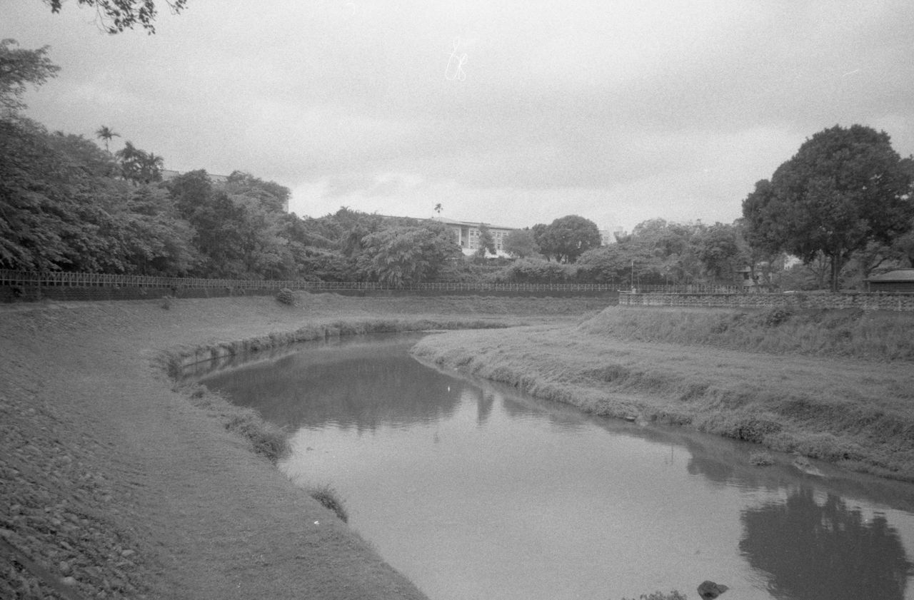 water, tree, plant, sky, black and white, nature, environment, river, landscape, tranquility, monochrome, scenics - nature, monochrome photography, beauty in nature, no people, cloud, land, tranquil scene, rural area, reflection, waterway, day, rural scene, outdoors, growth