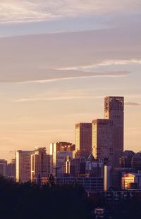 City skyline at sunset