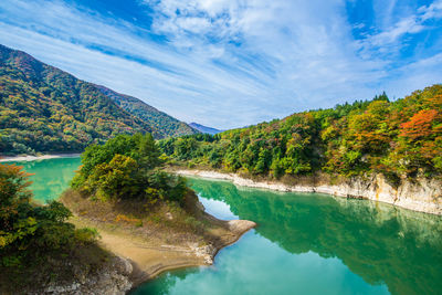 Scenic view of lake against blue sky