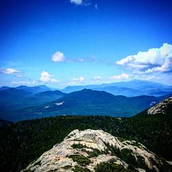 Scenic view of mountains against cloudy sky