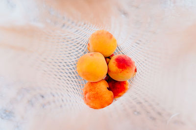 Woman holding cotton bag with fruit. eco friendly, zero waste concept