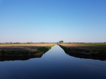 Scenic view of lake against clear blue sky