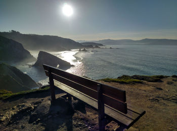 Scenic view of sea and mountains against sky