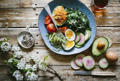 High angle view of vegetables on table