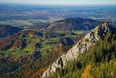 High angle view of trees on landscape against sky