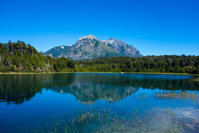 Scenic view of lake against blue sky