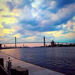 Suspension bridge over river