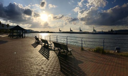 Scenic view of pier against sky during sunset