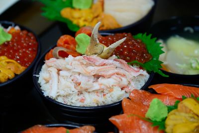 Close-up of food served on table