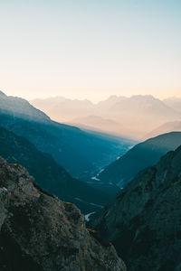 Scenic view of mountains against sky during sunset