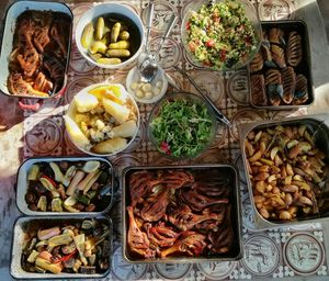 High angle view of food on table