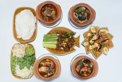 High angle view of food on white background