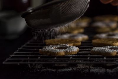 Close-up of meat on barbecue grill