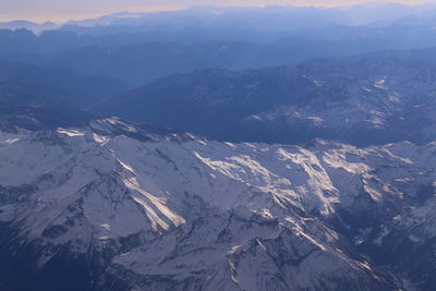 Aerial view of snowcapped mountains