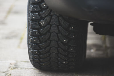 Close-up of tire in car