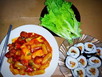 High angle view of meal served in plate