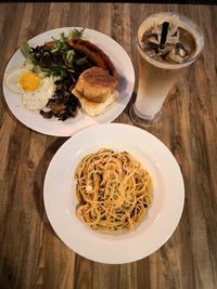 High angle view of meal served on table