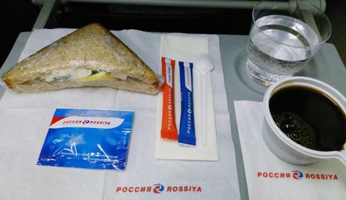 High angle view of food on table