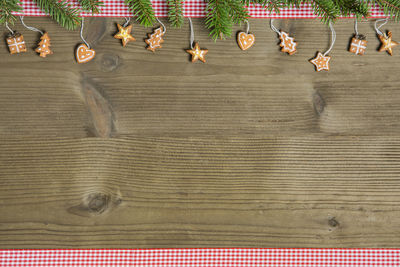 High angle view of driftwood on wood