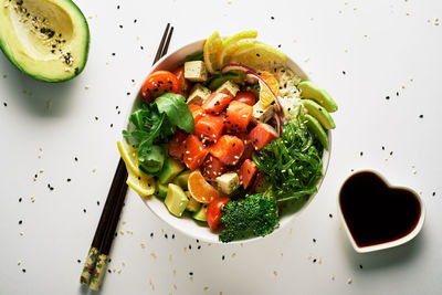 High angle view of salad served in bowl