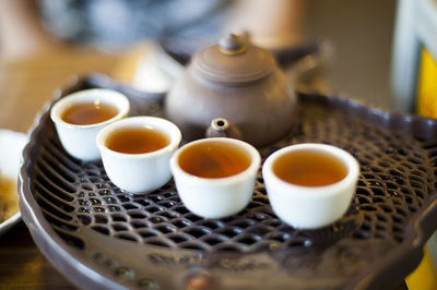 Close-up of coffee served on table