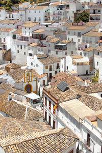 High angle view of buildings in city