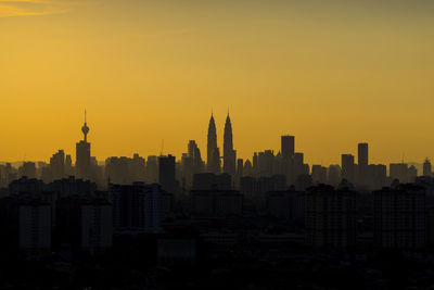 Panoramic skyline of kuala lumpur at sunset