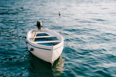 High angle view of sailboat in sea