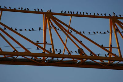 Low angle view of bridge against clear blue sky