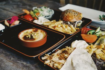 High angle view of food on table