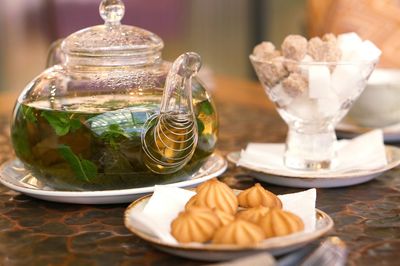 Close-up of tea in plate on table