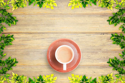 High angle view of tea cup on table