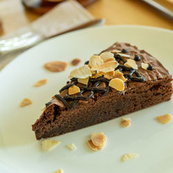 Close-up of chocolate cake in plate