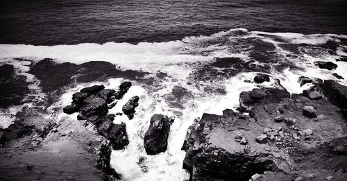 High angle view of rocks on beach