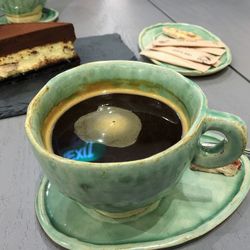 High angle view of drink on table