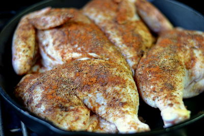 High angle view of meat in plate