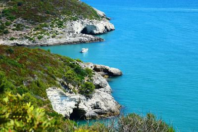 High angle view of rocky coastline