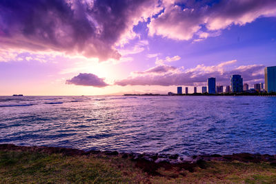 Scenic view of sea against sky during sunset