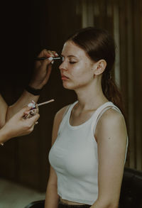 Portrait of a young girl in a beauty salon.