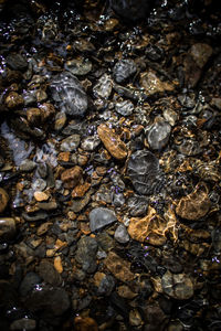 Full frame shot of pebbles in water