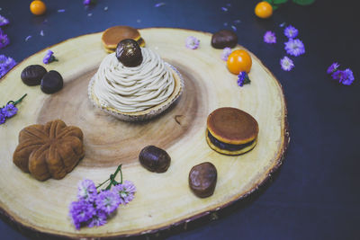 High angle view of cake on table