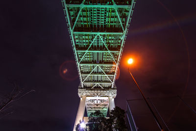 Illuminated bridge against sky at night