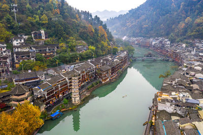 Peaceful morning in fenghuang ancient town along tuojiang river