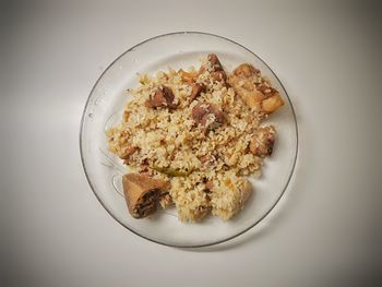 High angle view of food in plate