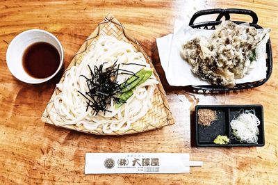 High angle view of breakfast on table